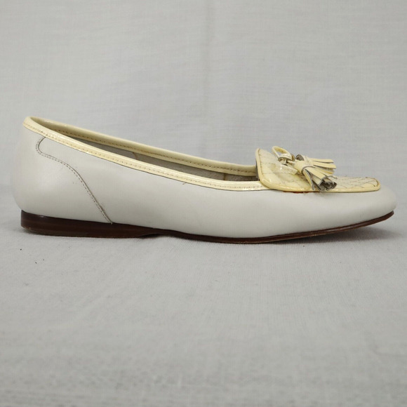 Enzo Angiolini Shoes Womens 5.5 Leather Loafers Gray Beige Lizzia Flats Slip On - Picture 9 of 14